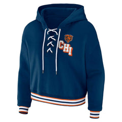 Chicago Bears WEAR by Erin Andrews Women's Plus Size Lace-Up Pullover Hoodie Navy
