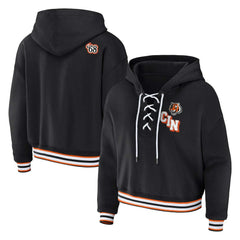 Cincinnati Bengals WEAR by Erin Andrews Women's Plus Size Lace-Up Pullover Hoodie Black