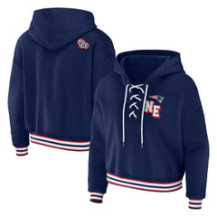 New England Patriots WEAR by Erin Andrews Women's Plus Size Lace-Up Pullover Hoodie Navy