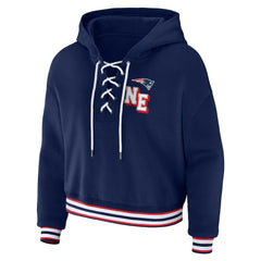 New England Patriots WEAR by Erin Andrews Women's Plus Size Lace-Up Pullover Hoodie Navy