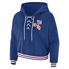 New York Giants WEAR by Erin Andrews Women's Plus Size Lace-Up Pullover Hoodie Royal