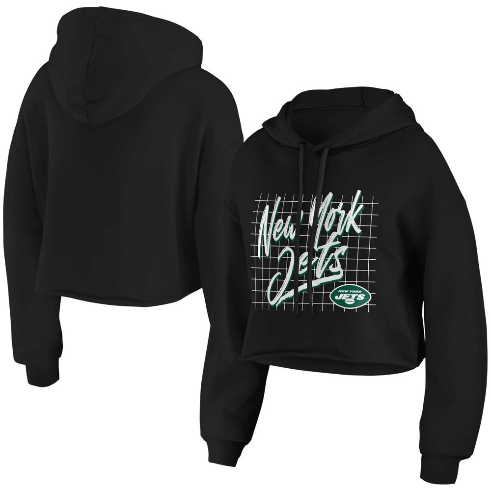 New York Jets WEAR by Erin Andrews Women's Domestic Cropped Pullover Hoodie Black