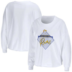 Los Angeles Rams WEAR by Erin Andrews Women's Domestic Cropped Long Sleeve T-Shirt White