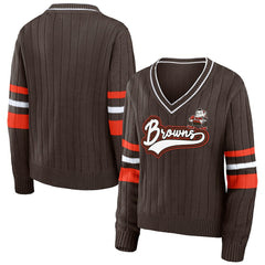 Cleveland Browns WEAR by Erin Andrews Women's Throwback V-Neck Sweater Brown