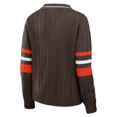 Cleveland Browns WEAR by Erin Andrews Women's Throwback V-Neck Sweater Brown