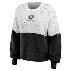 Las Vegas Raiders WEAR by Erin Andrews Women's Lighweight Modest Crop Color-Block Pullover Sweater White/Black