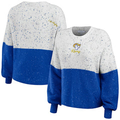 Los Angeles Rams WEAR by Erin Andrews Women's Lighweight Modest Crop Color-Block Pullover Sweater White/Royal