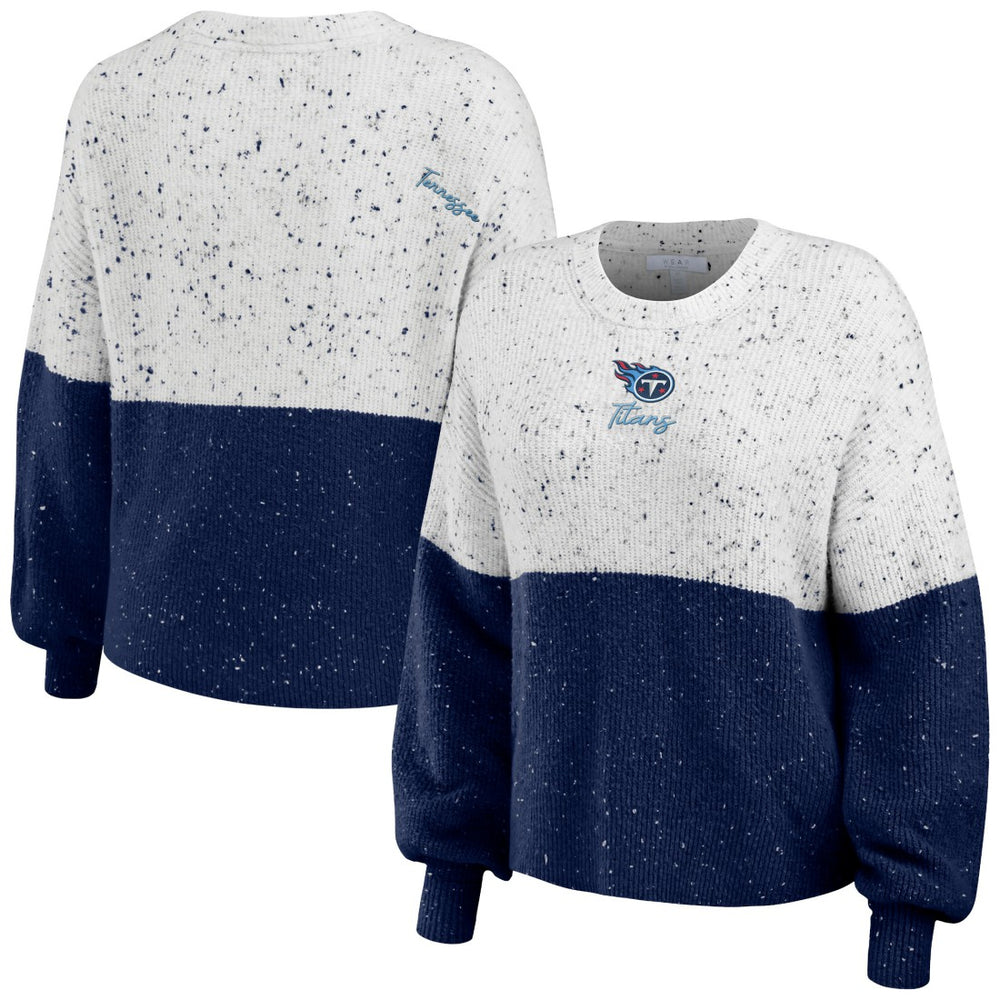 Tennessee Titans WEAR by Erin Andrews Women's Lighweight Modest Crop Color-Block Pullover Sweater White/Navy
