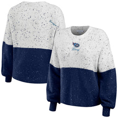 Tennessee Titans WEAR by Erin Andrews Women's Lighweight Modest Crop Color-Block Pullover Sweater White/Navy