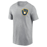 Milwaukee Brewers Nike Cooperstown Collection Large Logo 2-Hit T-Shirt - Heather Gray T-shirts