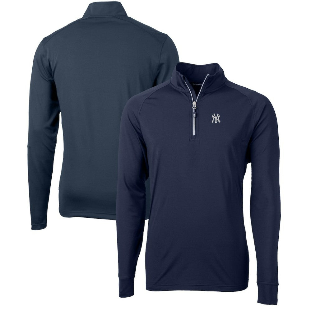 New York Yankees Cutter & Buck Adapt Eco Knit Stretch Recycled Quarter-Zip Pullover Top - Navy Pullover