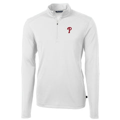 Philadelphia Phillies Cutter & Buck Virtue Eco Pique Recycled Quarter-Zip Pullover Top - White Pullover