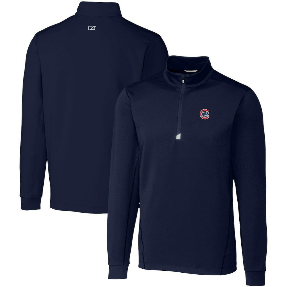 Chicago Cubs Cutter & Buck Big & Tall Traverse Stretch Quarter-Zip Pullover Top - Navy Pullover