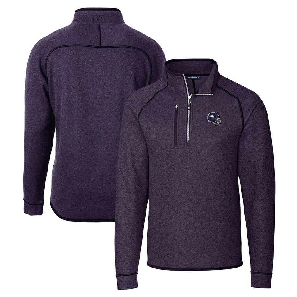 Minnesota Vikings Cutter & Buck Helmet Mainsail Sweater-Knit Half-Zip Pullover Jacket Purple