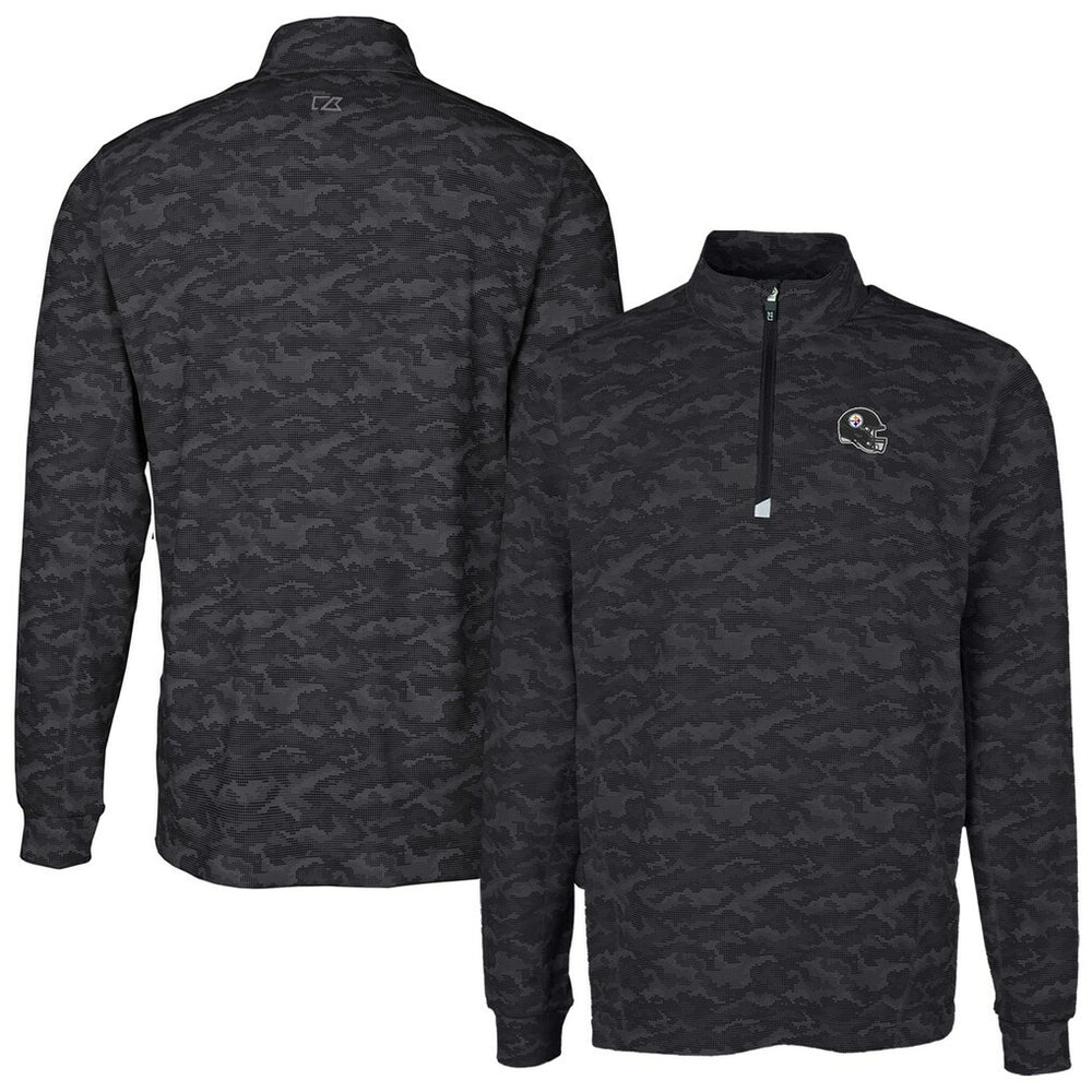 Pittsburgh Steelers Cutter & Buck Helmet Traverse Camo Print Stretch Quarter-Zip Pullover Top Black