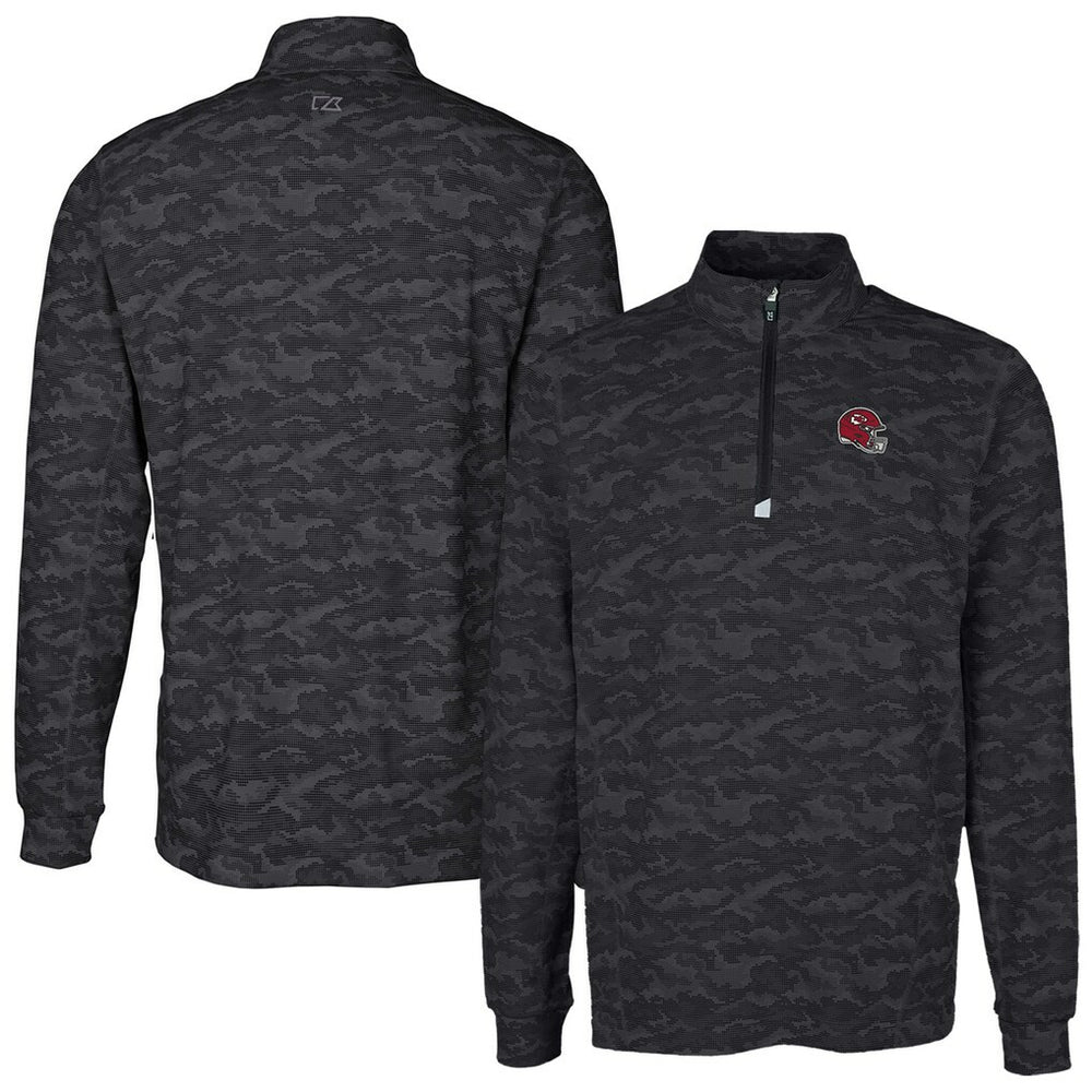 Kansas City Chiefs Cutter & Buck Helmet Traverse Camo Print Stretch Quarter-Zip Pullover Top Black