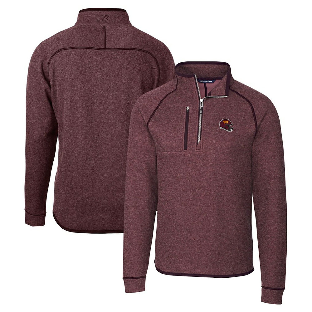Washington Commanders Cutter & Buck Helmet Mainsail Sweater-Knit Half-Zip Pullover Jacket Burgundy
