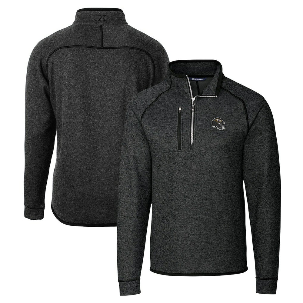 Baltimore Ravens Cutter & Buck Helmet Mainsail Sweater-Knit Half-Zip Pullover Jacket Charcoal