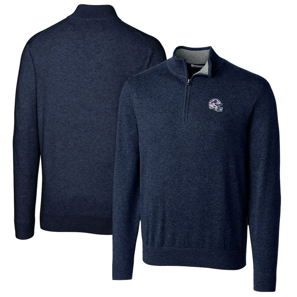 Buffalo Bills Cutter & Buck Helmet Lakemont Tri-Blend Quarter-Zip Pullover Sweater Navy