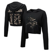 Justin Jefferson Minnesota Vikings Majestic Threads Women's Leopard Player Name & Number Long Sleeve Cropped Hoodie Black