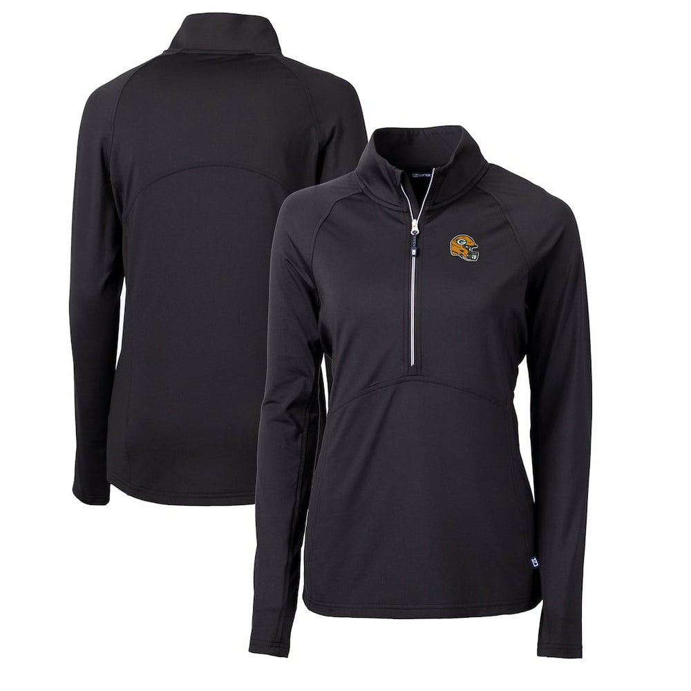 Green Bay Packers Cutter & Buck Women's Helmet Logo Adapt Eco Knit Stretch Recycled Half-Zip Pullover Top Black