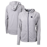 Minnesota Vikings Cutter & Buck Women's Helmet Logo Adapt Eco Knit Hybrid Recycled Full-Zip Hoodie Heather Gray