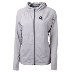 Minnesota Vikings Cutter & Buck Women's Helmet Logo Adapt Eco Knit Hybrid Recycled Full-Zip Hoodie Heather Gray