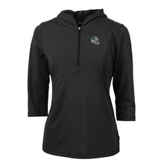 Carolina Panthers Cutter & Buck Women's Helmet Logo DryTec Virtue Eco Pique Recycled 3/4-Sleeve Half-Zip Pullover Hoodie Black