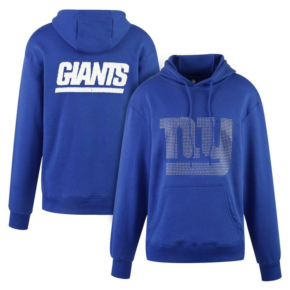 New York Giants Cuce Women's Rhinestone Logo Wordmark Pullover Hoodie Royal