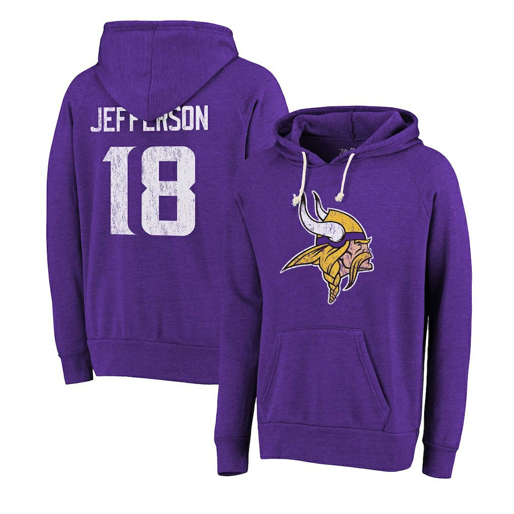 Justin Jefferson Minnesota Vikings Majestic Threads Name & Number Tri-Blend Pullover Hoodie Purple