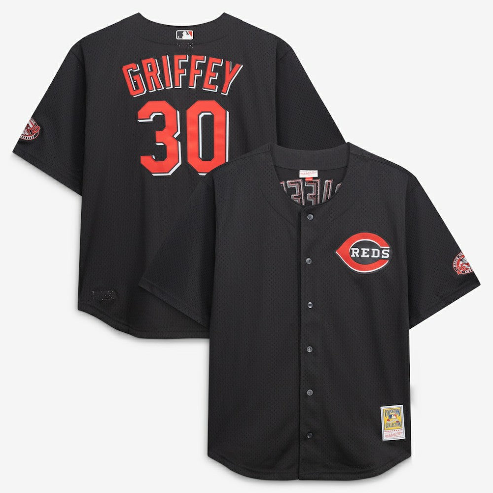 MLB Ken Griffey Jr. Cincinnati Reds Mitchell & Ness Big & Tall Cooperstown Mesh Batting Practice Jersey - Black