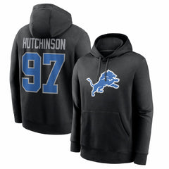 Aidan Hutchinson Detroit Lions Name & Number Fleece Hoodie Black