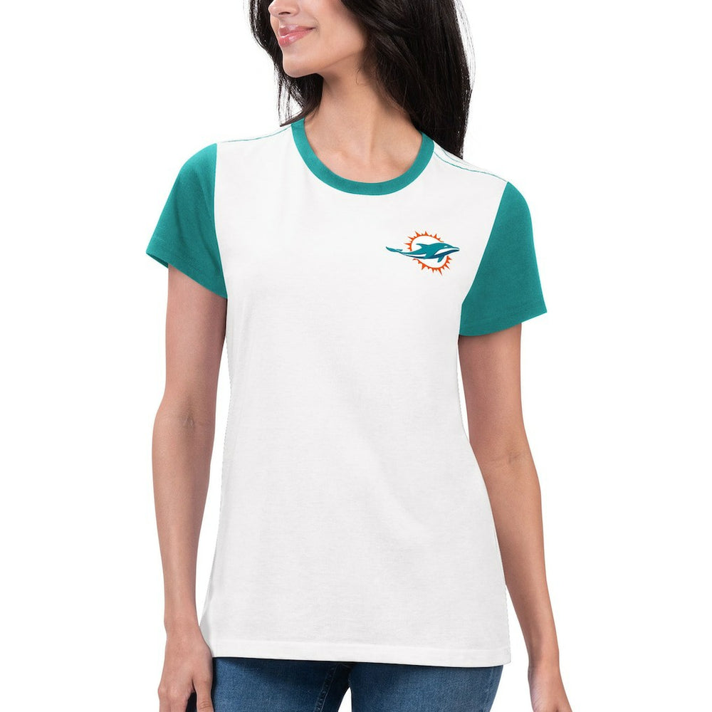 Miami Dolphins G-III 4Her by Carl Banks Women's Fashion Illustration T-Shirt White/Aqua