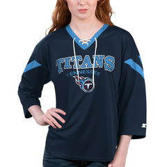 Tennessee Titans Starter Women's Rally Lace-Up 3/4 Sleeve T-Shirt Navy