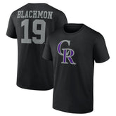 Charlie Blackmon Colorado Rockies Player Icon Name & Number T-Shirt - Black T-shirts