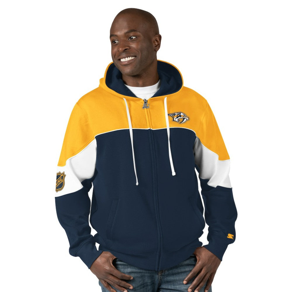 NHL Nashville Predators Starter Power Forward Full-Zip Hoodie - Navy/Gold