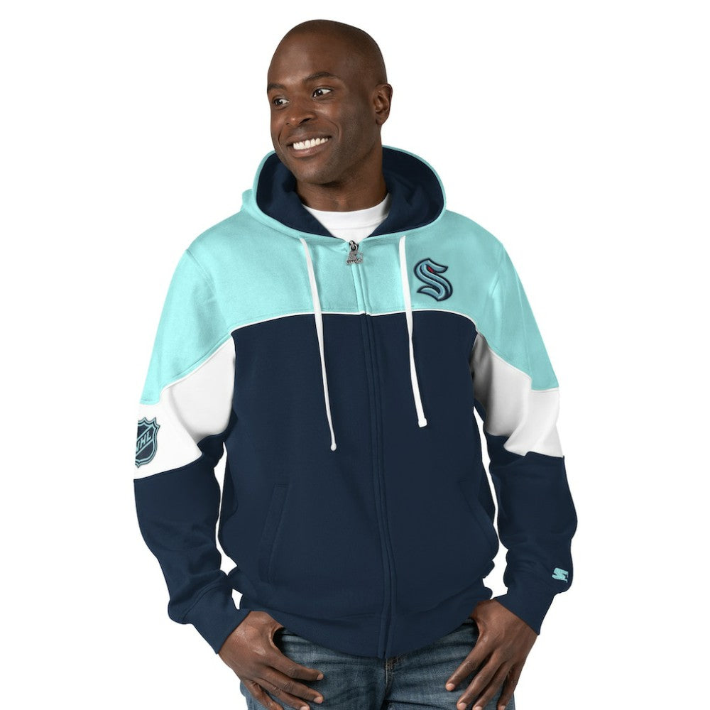 NHL Seattle Kraken Starter Power Forward Full-Zip Hoodie - Navy/Light Blue