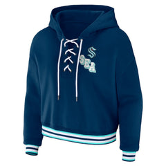 NHL Seattle Kraken WEAR by Erin Andrews Women's Lace-Up Pullover Hoodie - Blue