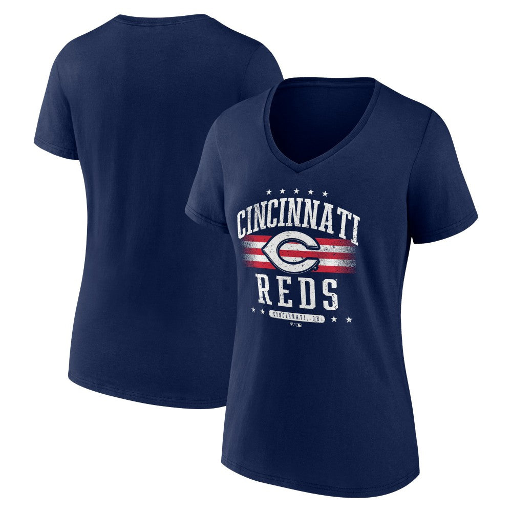 Cincinnati Reds Women's Americana Team V-Neck T-Shirt - Navy T-shirts