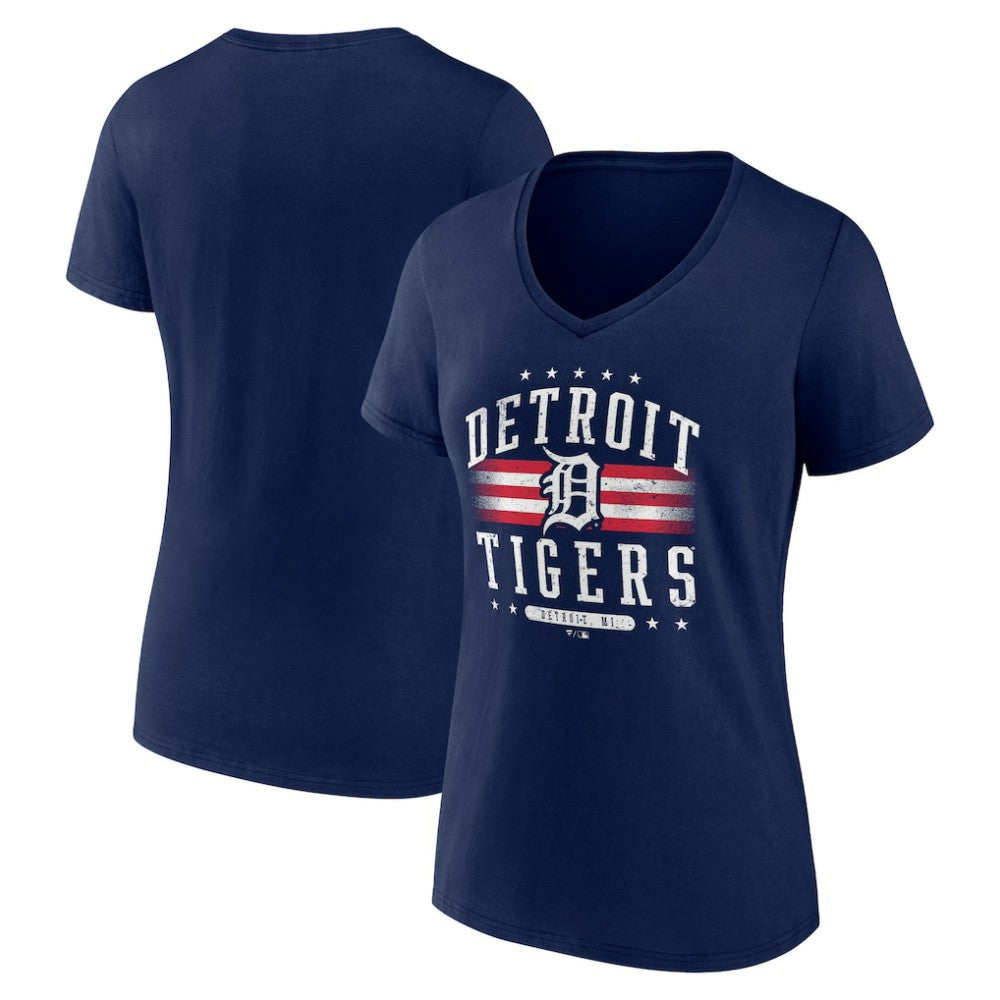 Detroit Tigers Women's Americana Team V-Neck T-Shirt - Navy T-shirts