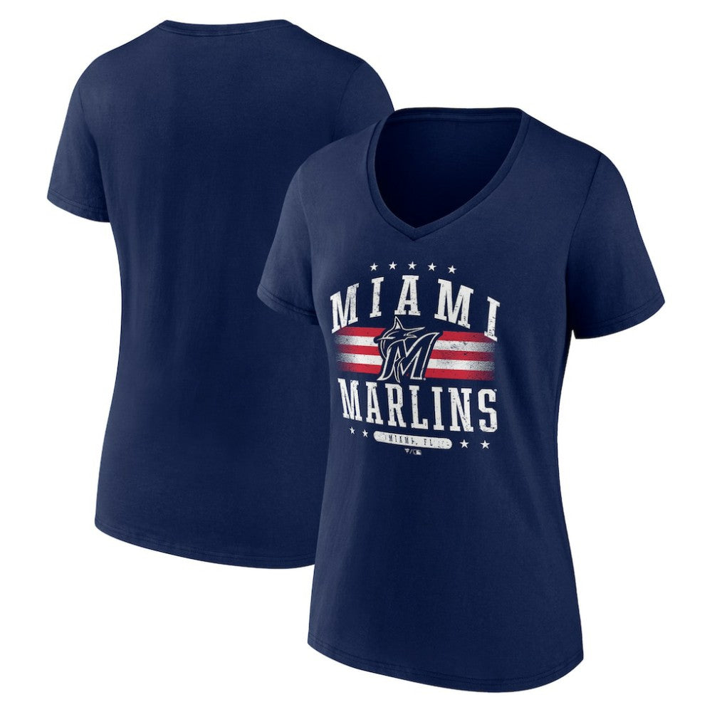 Miami Marlins Women's Americana Team V-Neck T-Shirt - Navy T-shirts
