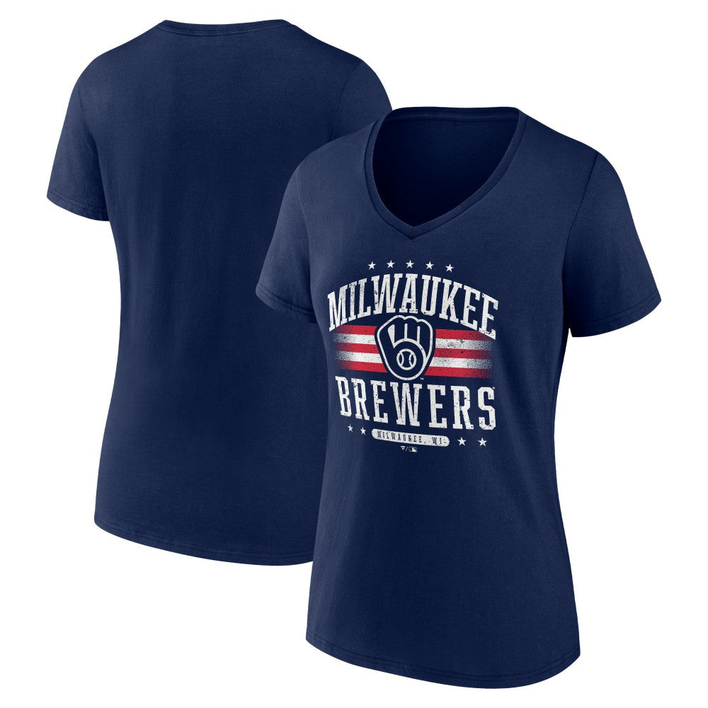 Milwaukee Brewers Women's Americana Team V-Neck T-Shirt - Navy T-shirts