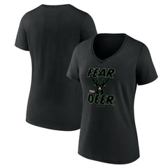 Milwaukee Bucks Women's Hometown Collection Fear The Deer V-Neck T-Shirt Black
