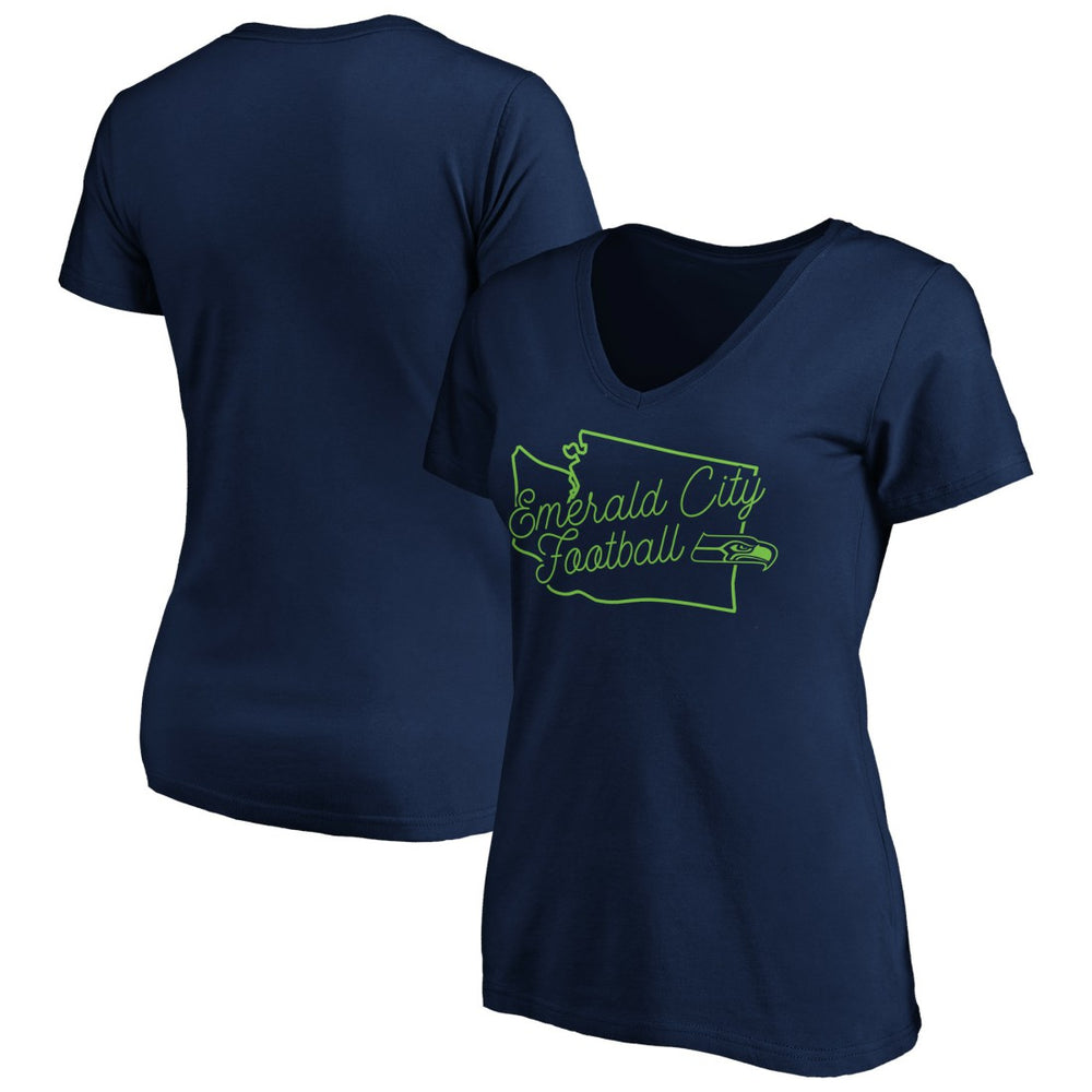 Seattle Seahawks Women's Script V-Neck T-Shirt College Navy