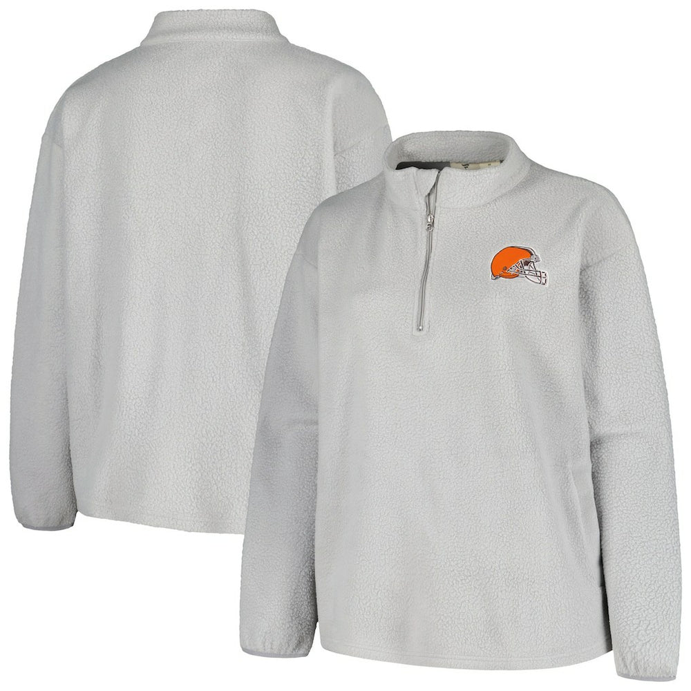 Cleveland Browns Profile Women's Plus Size Sherpa Quarter-Zip Jacket Gray