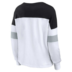 Las Vegas Raiders Women's Plus Size Even Match Lace-Up Long Sleeve V-Neck Top White/Black