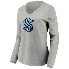 NHL Seattle Kraken Women's Primary Logo V-Neck Long Sleeve T-Shirt - Gray
