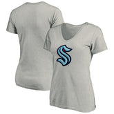 NHL Seattle Kraken Women's Primary Logo V-Neck T-Shirt - Gray