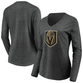 NHL Vegas Golden Knights Women's Primary Logo V-Neck Long Sleeve T-Shirt - Charcoal