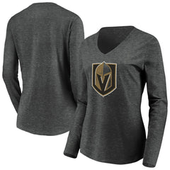 NHL Vegas Golden Knights Women's Primary Logo V-Neck Long Sleeve T-Shirt - Charcoal